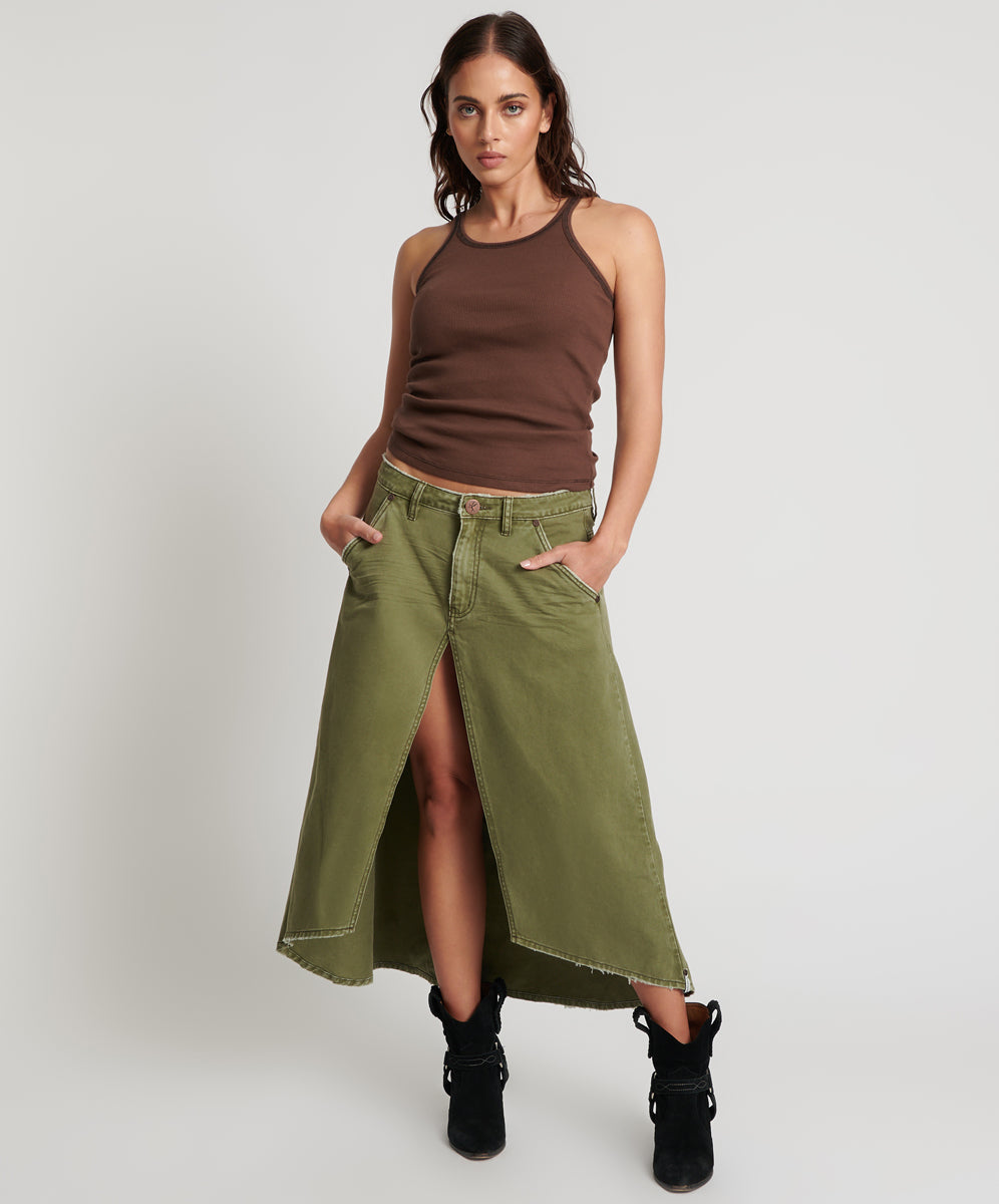 Products Mrs Carter Low Waist Long Denim Skirt - St Khaki