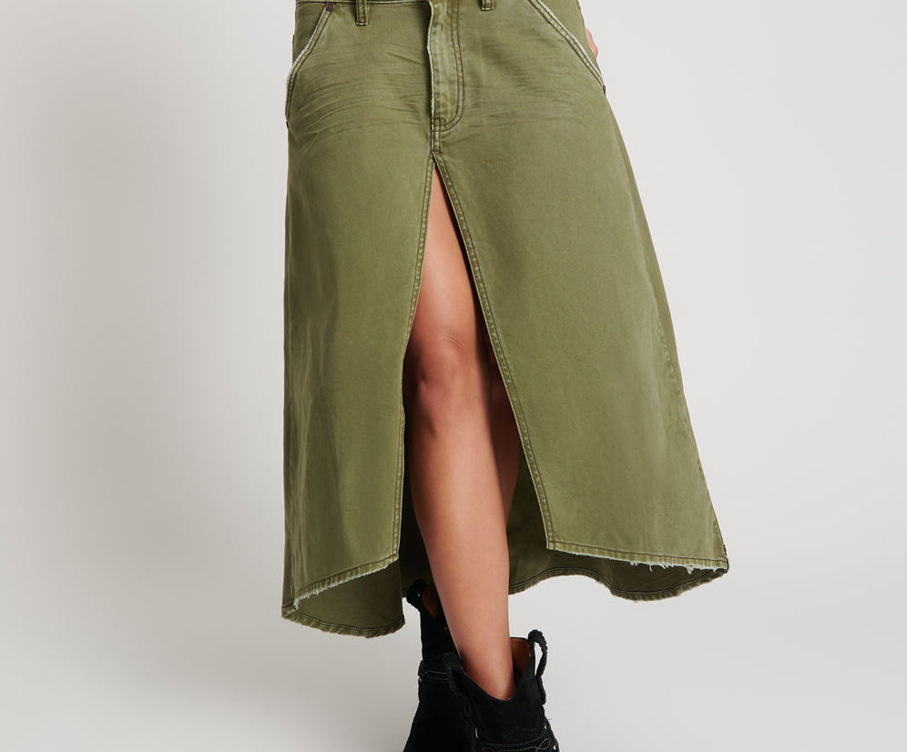 Mrs Carter Low Waist Long Denim Skirt - St Khaki