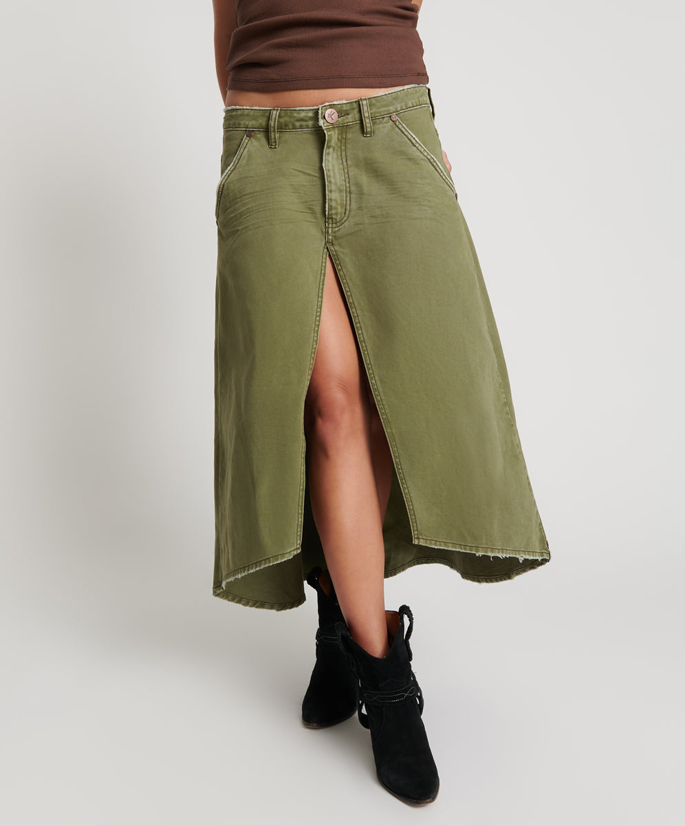 Products Mrs Carter Low Waist Long Denim Skirt - St Khaki