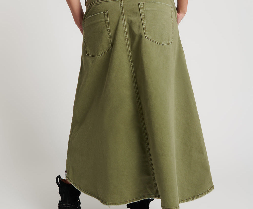 Mrs Carter Low Waist Long Denim Skirt - St Khaki