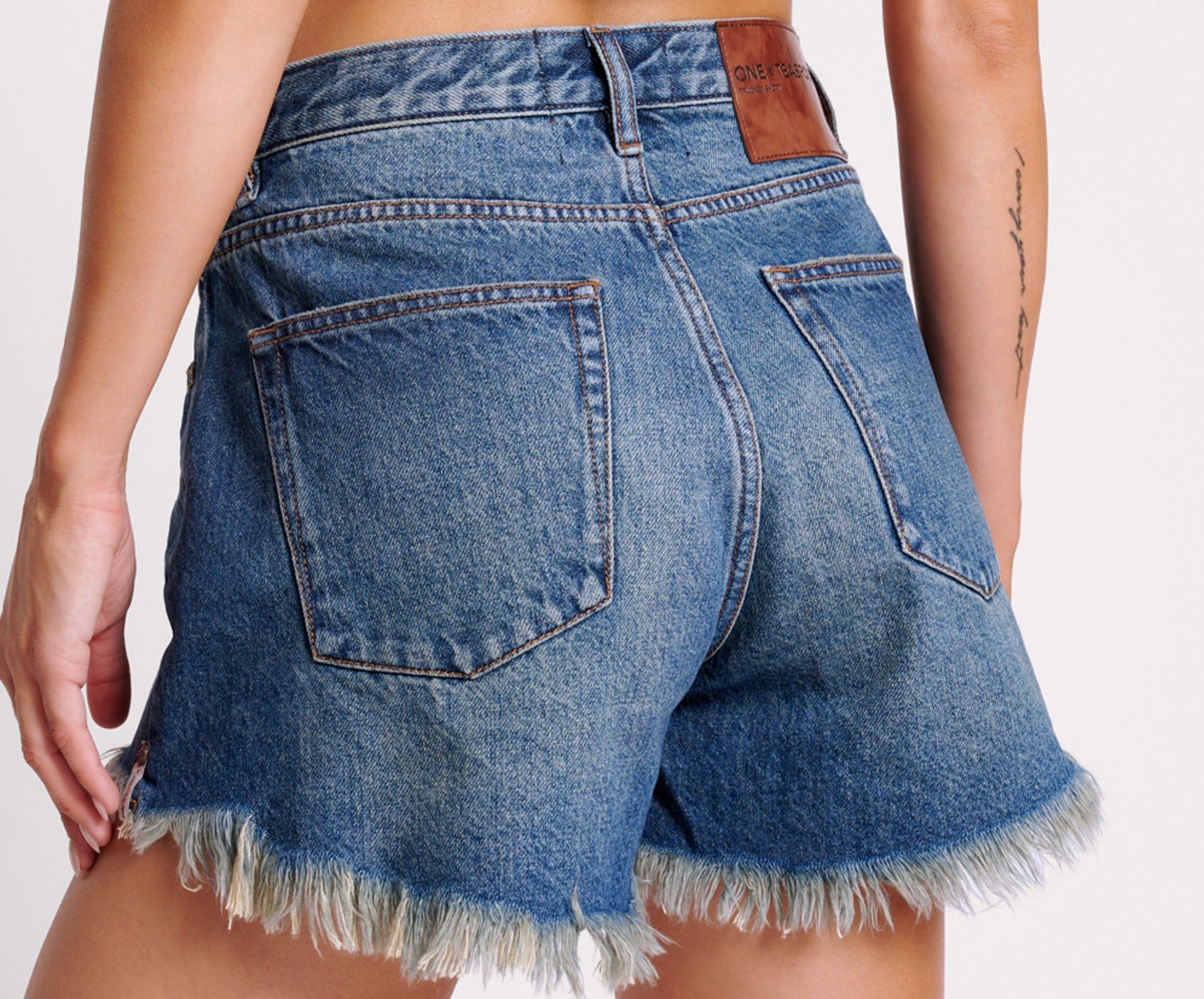 GRITTY BLUE TRUCKERS MID WAIST RELAXED SHORTS