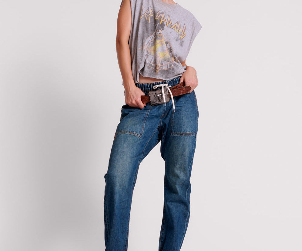 GRITTY BLUE SHABBIES DRAWSTRING BOYFRIEND JEANS