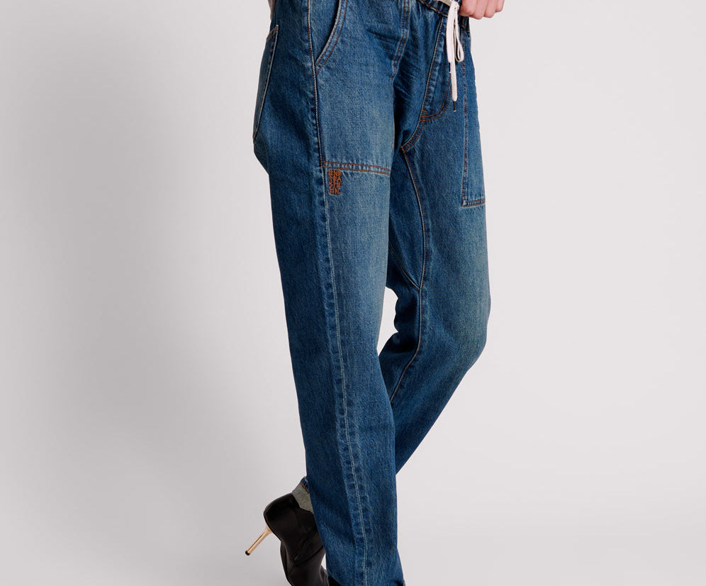 GRITTY BLUE SHABBIES DRAWSTRING BOYFRIEND JEANS