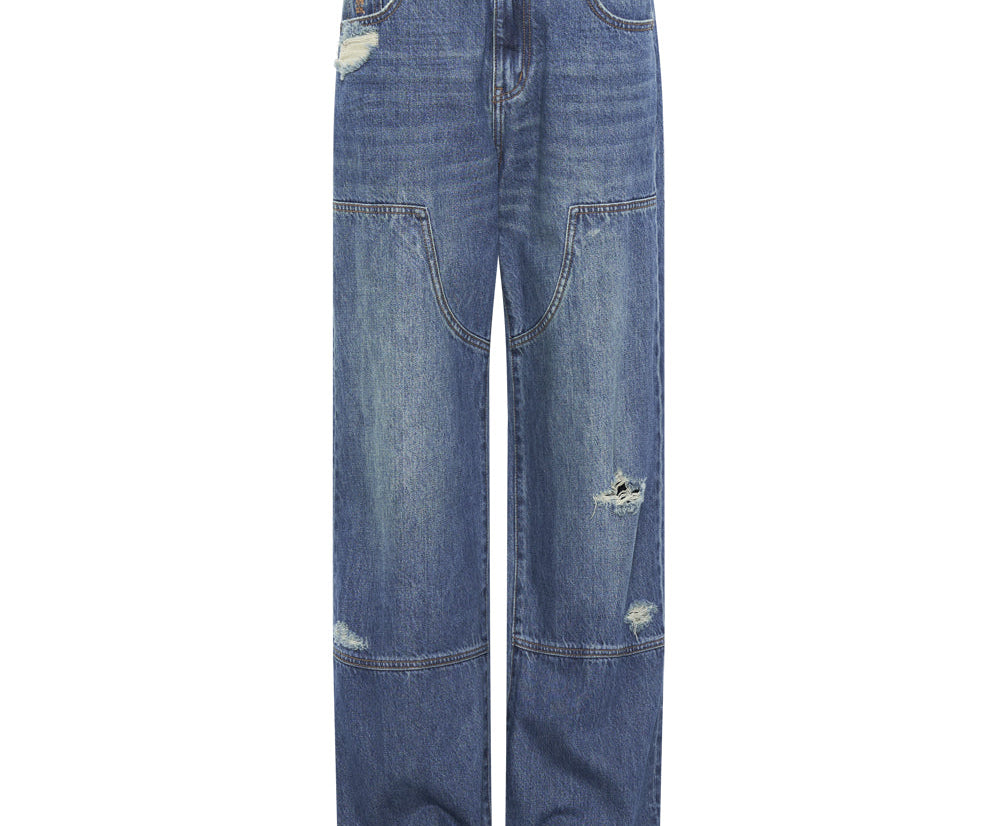 Jackson Mid Waist Wide Leg Denim Jeans - Gritty Blue