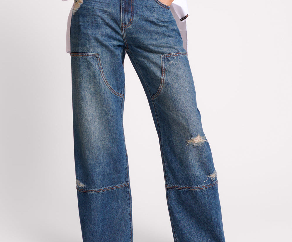 Jackson Mid Waist Wide Leg Denim Jeans - Gritty Blue