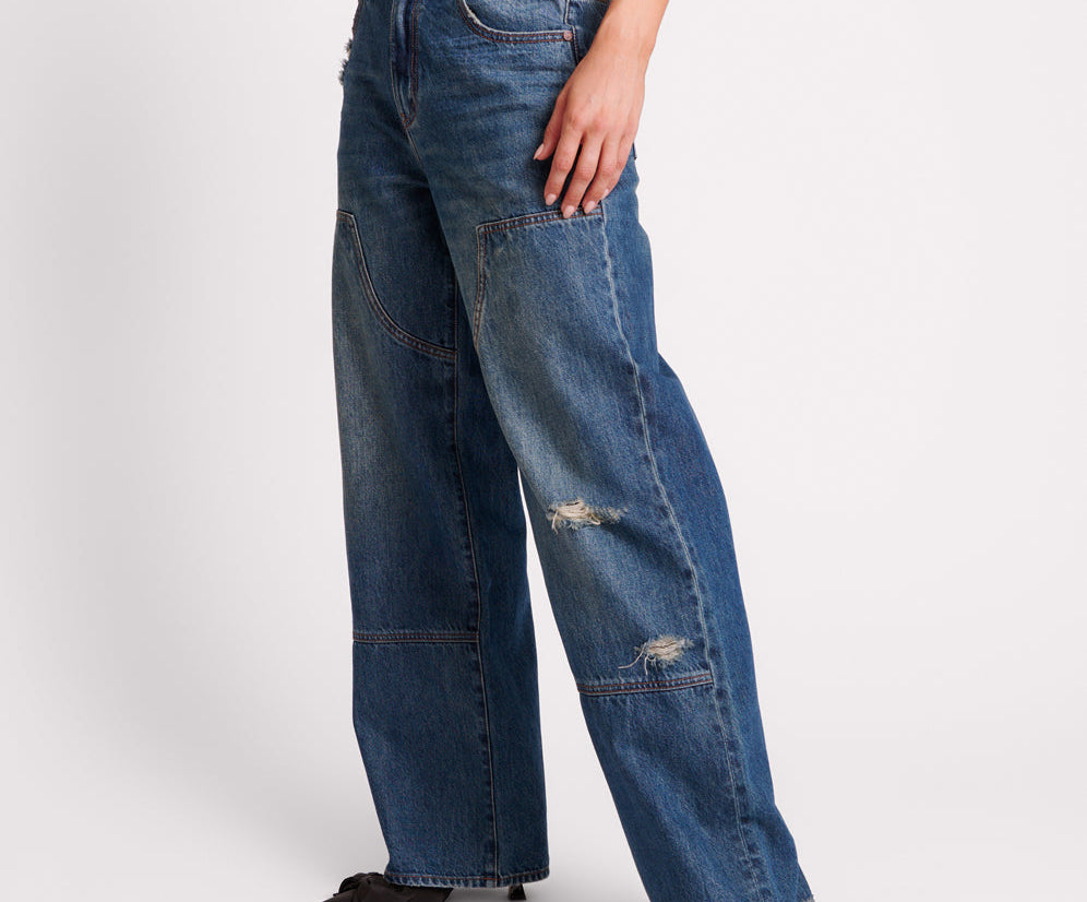 Jackson Mid Waist Wide Leg Denim Jeans - Gritty Blue
