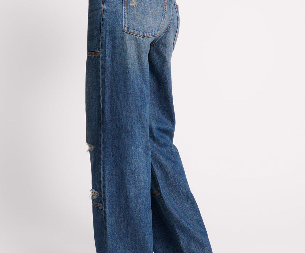 Jackson Mid Waist Wide Leg Denim Jeans - Gritty Blue