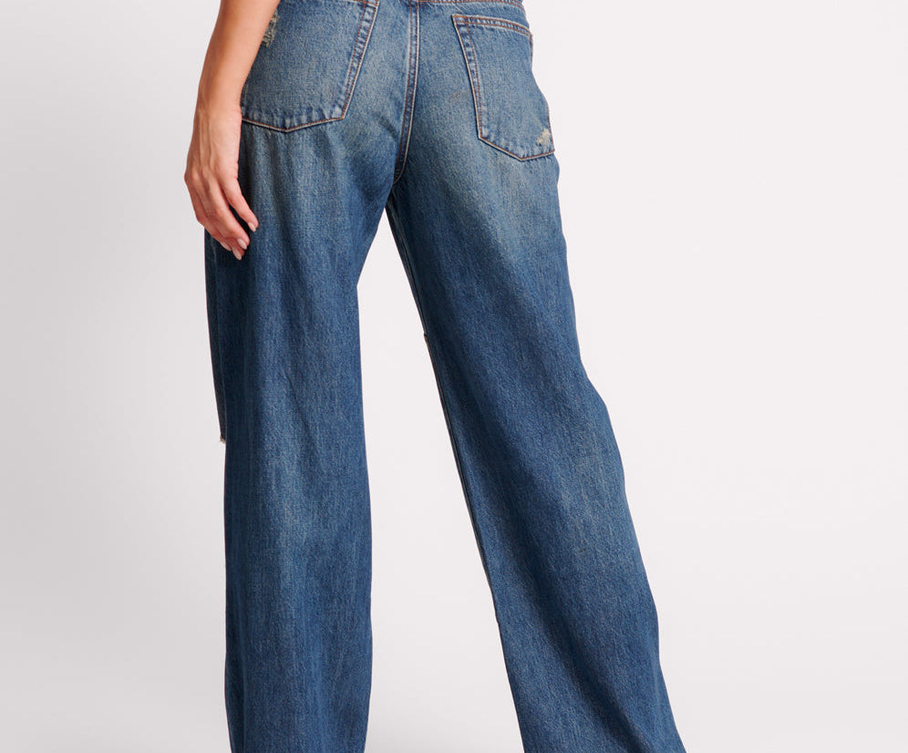 Jackson Mid Waist Wide Leg Denim Jeans - Gritty Blue