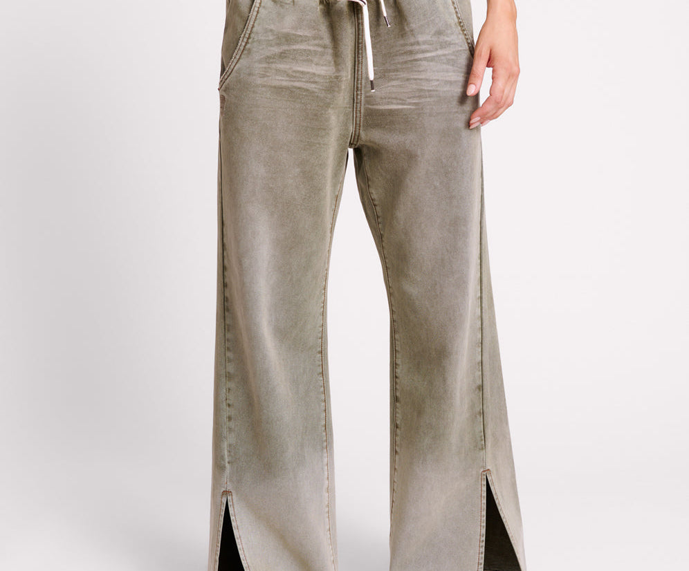 Roadhouse Wide Leg Drawstring Denim Jeans - Old Khaki