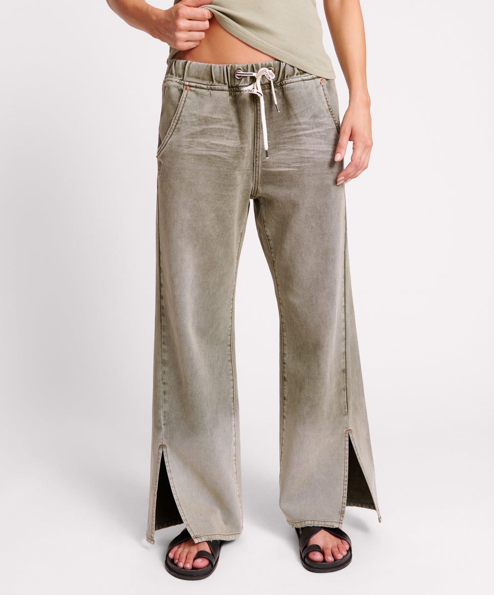 Last Stock Roadhouse Wide Leg Drawstring Denim Jeans - Old Khaki