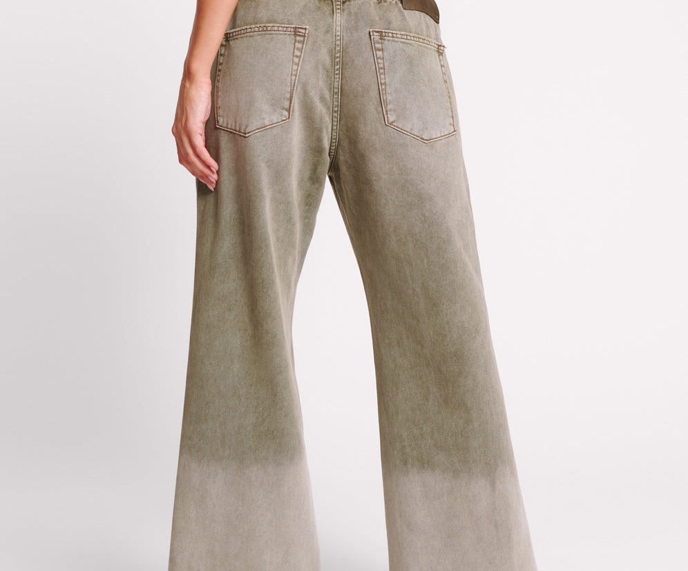 Roadhouse Wide Leg Drawstring Denim Jeans - Old Khaki