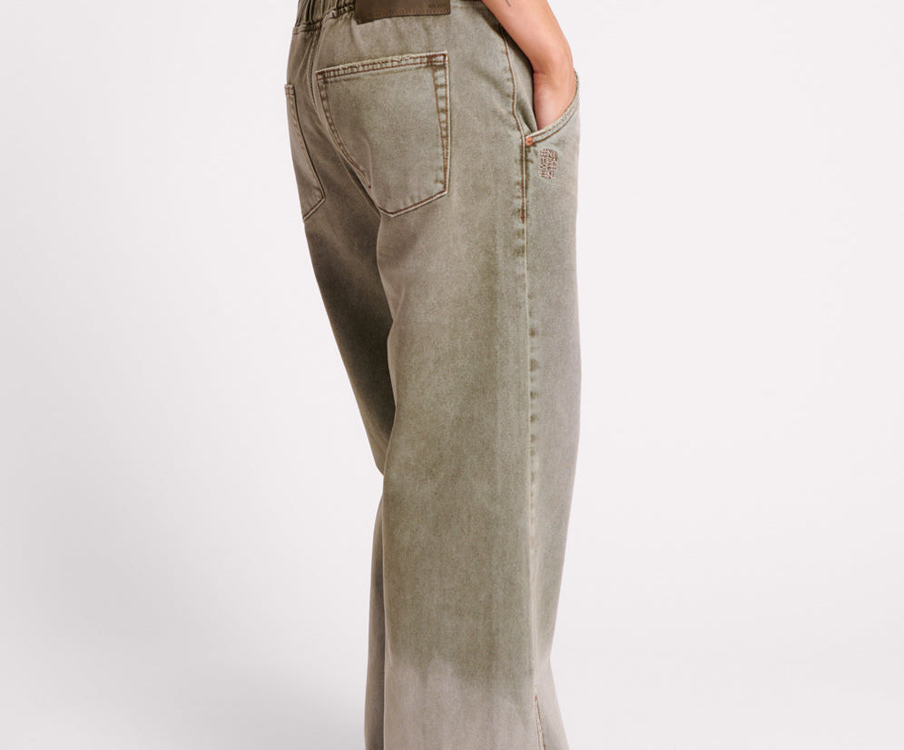 Roadhouse Wide Leg Drawstring Denim Jeans - Old Khaki