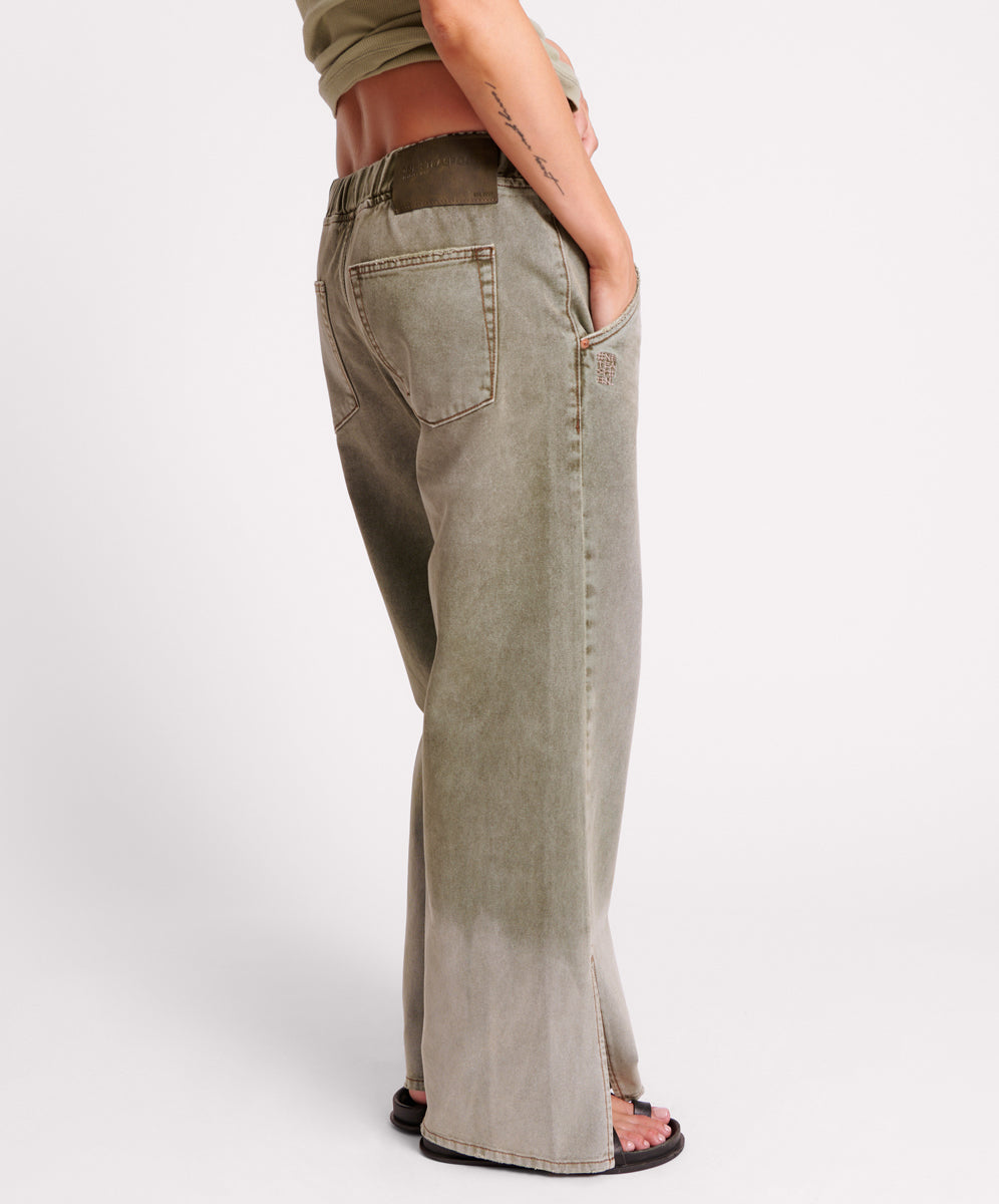 Last Stock Roadhouse Wide Leg Drawstring Denim Jeans - Old Khaki