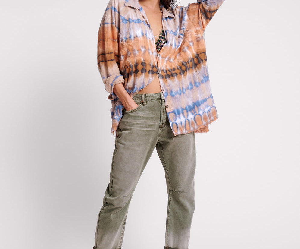 Saints Low Waist Boyfriend Denim Jeans - Old Khaki