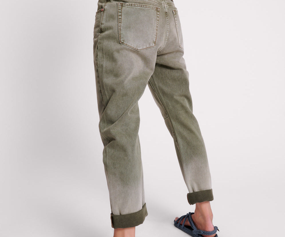 Saints Low Waist Boyfriend Denim Jeans - Old Khaki