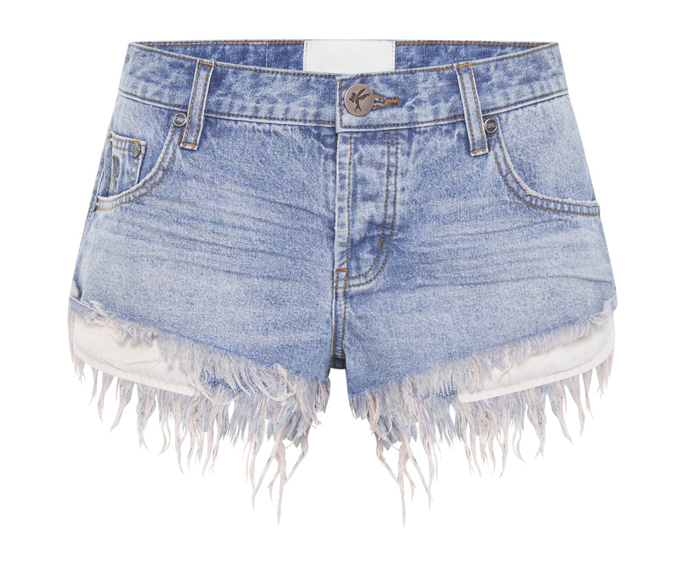 BLUE LILAC DUKES LOW WAIST DENIM SHORTS