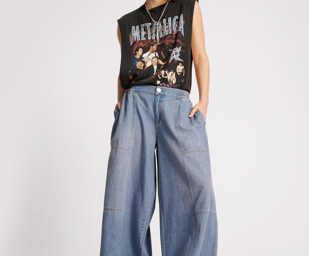 Palazzo Mid Waist Denim Jeans - Blue Lilac