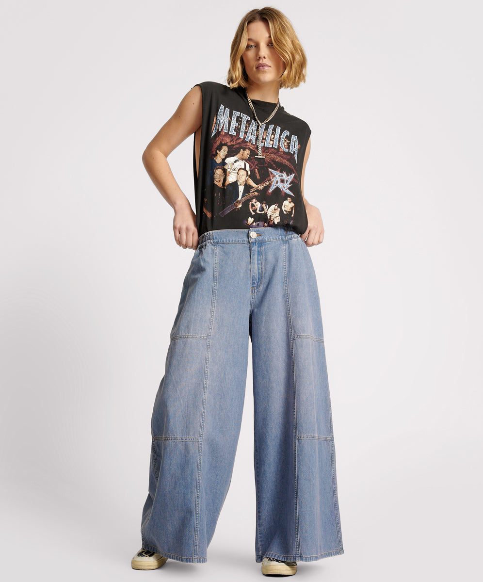 Products Palazzo Mid Waist Denim Jeans - Blue Lilac