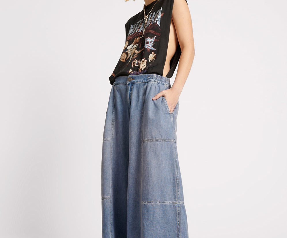 Palazzo Mid Waist Denim Jeans - Blue Lilac