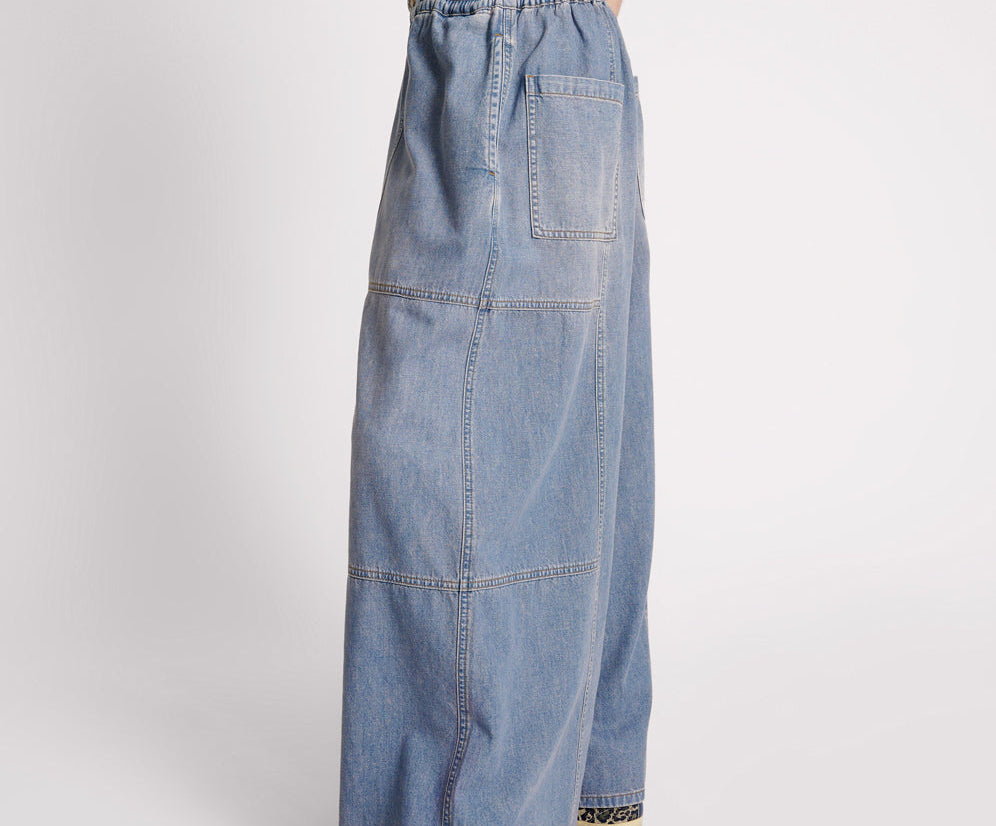 Palazzo Mid Waist Denim Jeans - Blue Lilac