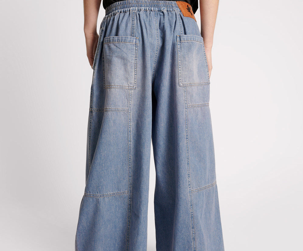 Palazzo Mid Waist Denim Jeans - Blue Lilac