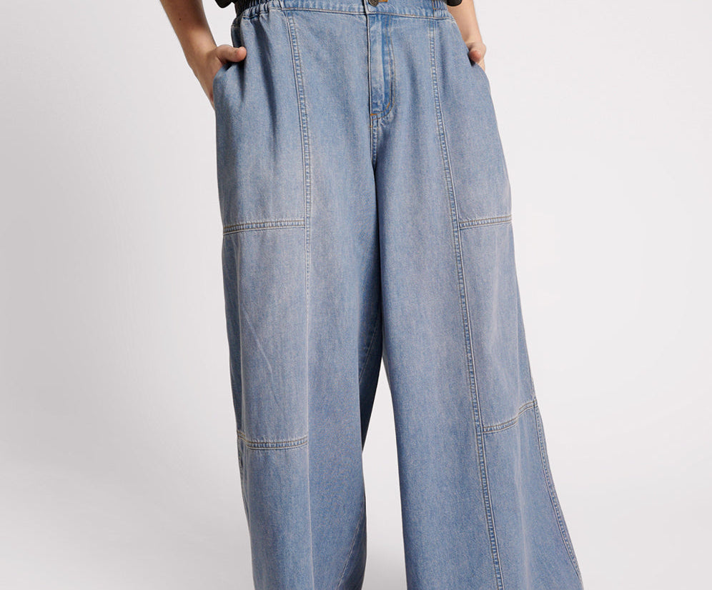 Palazzo Mid Waist Denim Jeans - Blue Lilac