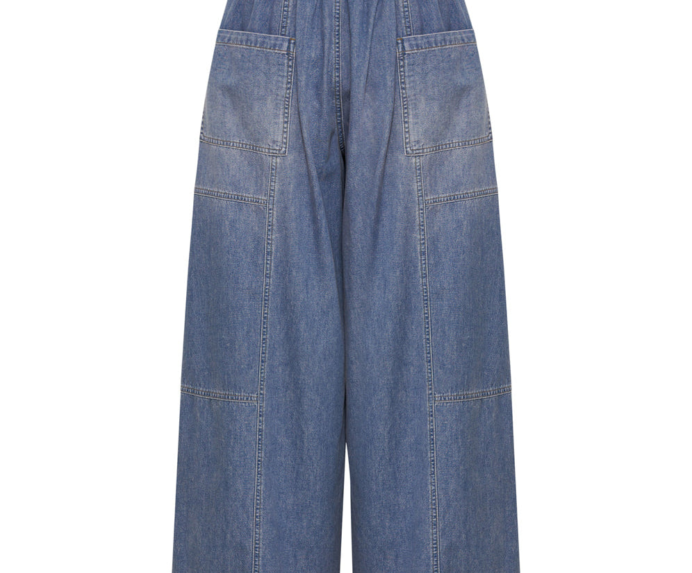 Palazzo Mid Waist Denim Jeans - Blue Lilac