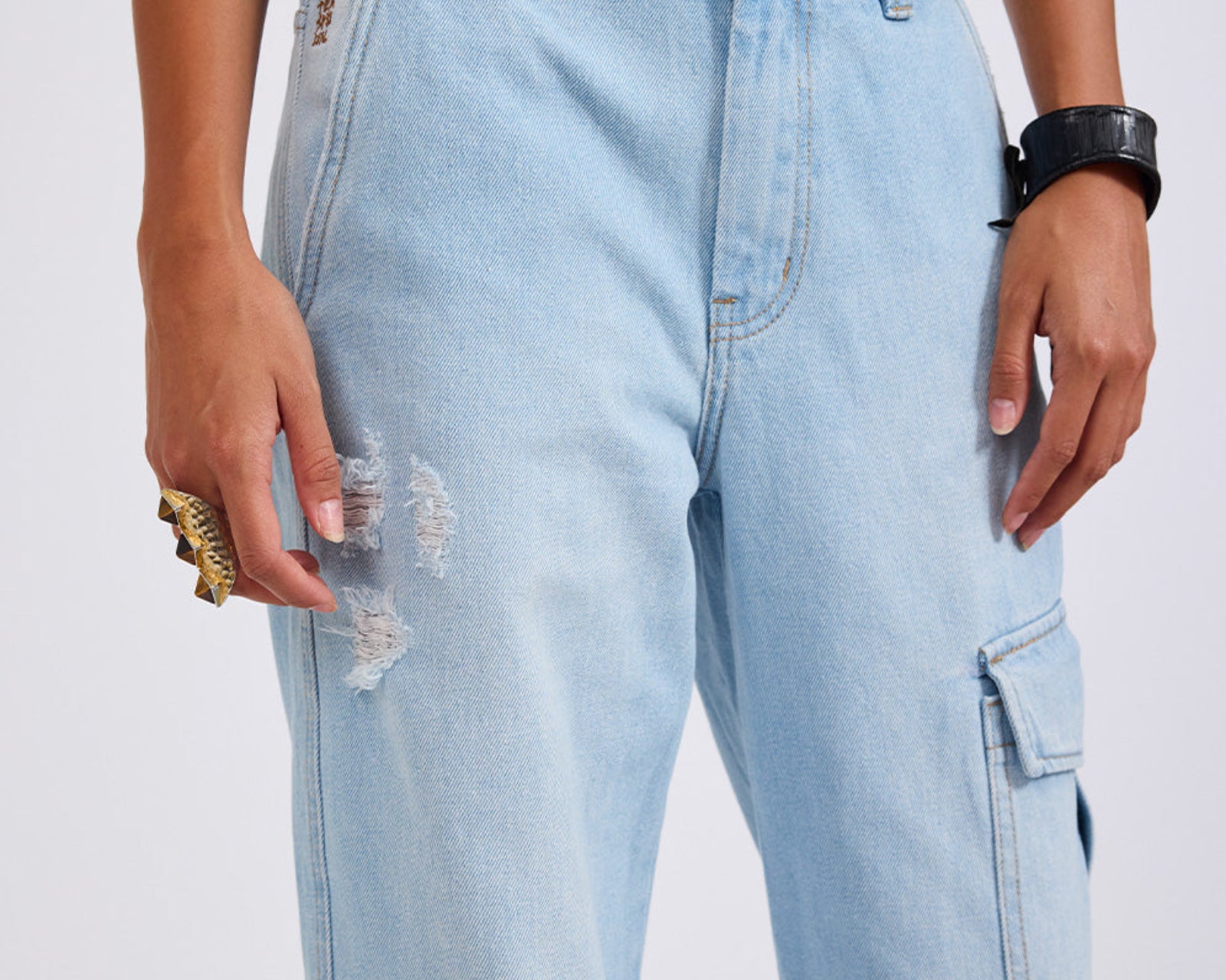 New Fiction Low Waist Wide Leg Cargo Denim Jeans - Cyber Blue