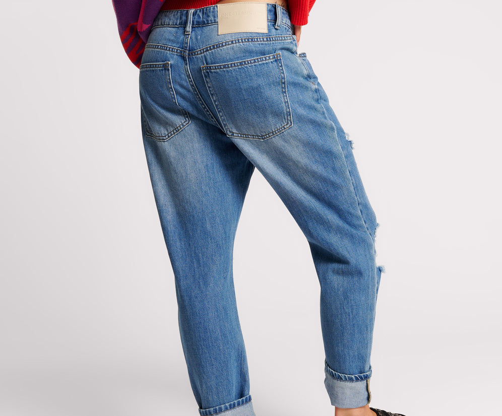 Saints Low Waist Boyfriend Denim Jeans - Midtown Blue