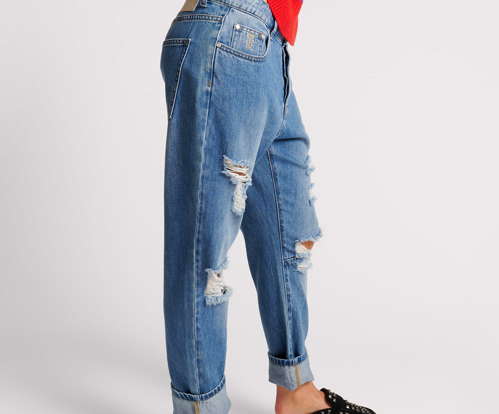 Saints Low Waist Boyfriend Denim Jeans - Midtown Blue