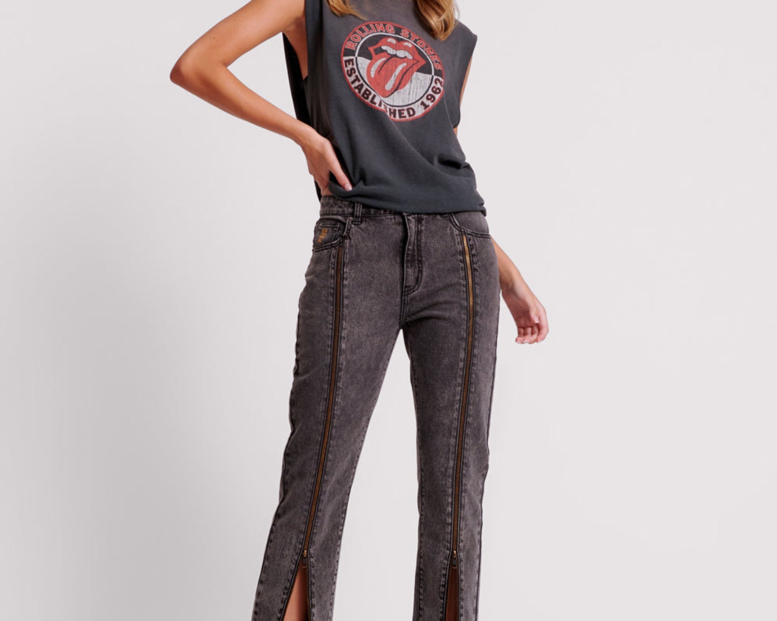 Truckers Mid Waist Straight Leg Denim Jeans - Faded Black