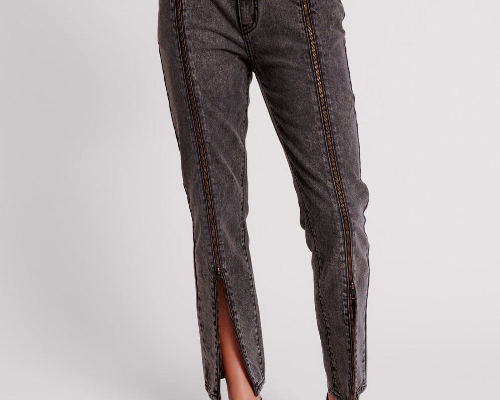 Truckers Mid Waist Straight Leg Denim Jeans - Faded Black