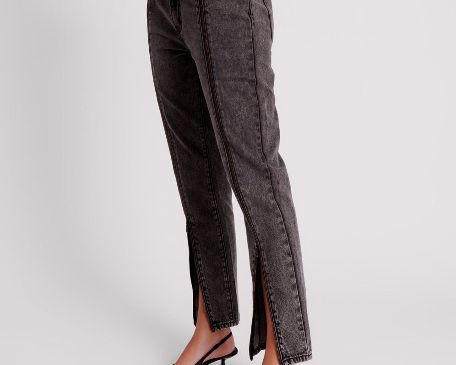 Truckers Mid Waist Straight Leg Denim Jeans - Faded Black