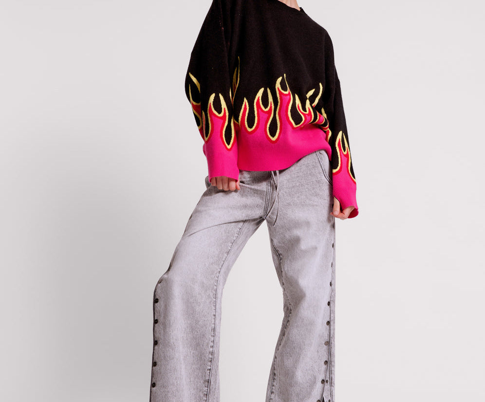 Roadhouse Wide Leg Drawstring Denim Jeans - Slate Acid