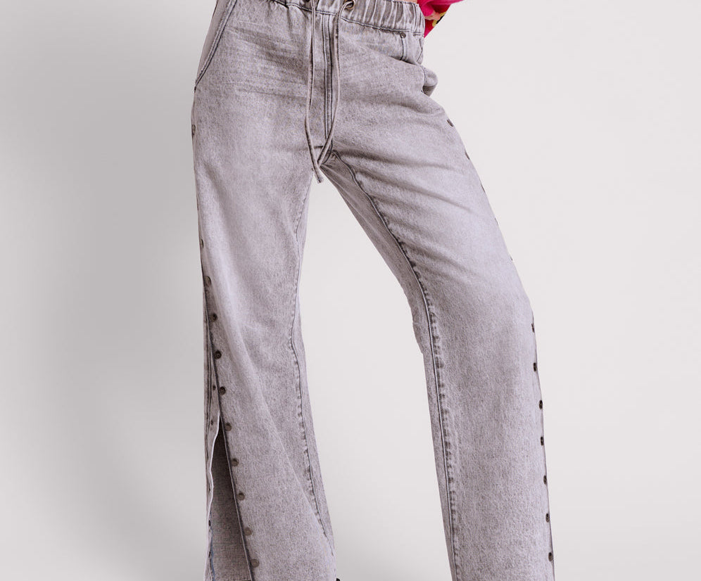 Roadhouse Wide Leg Drawstring Denim Jeans - Slate Acid