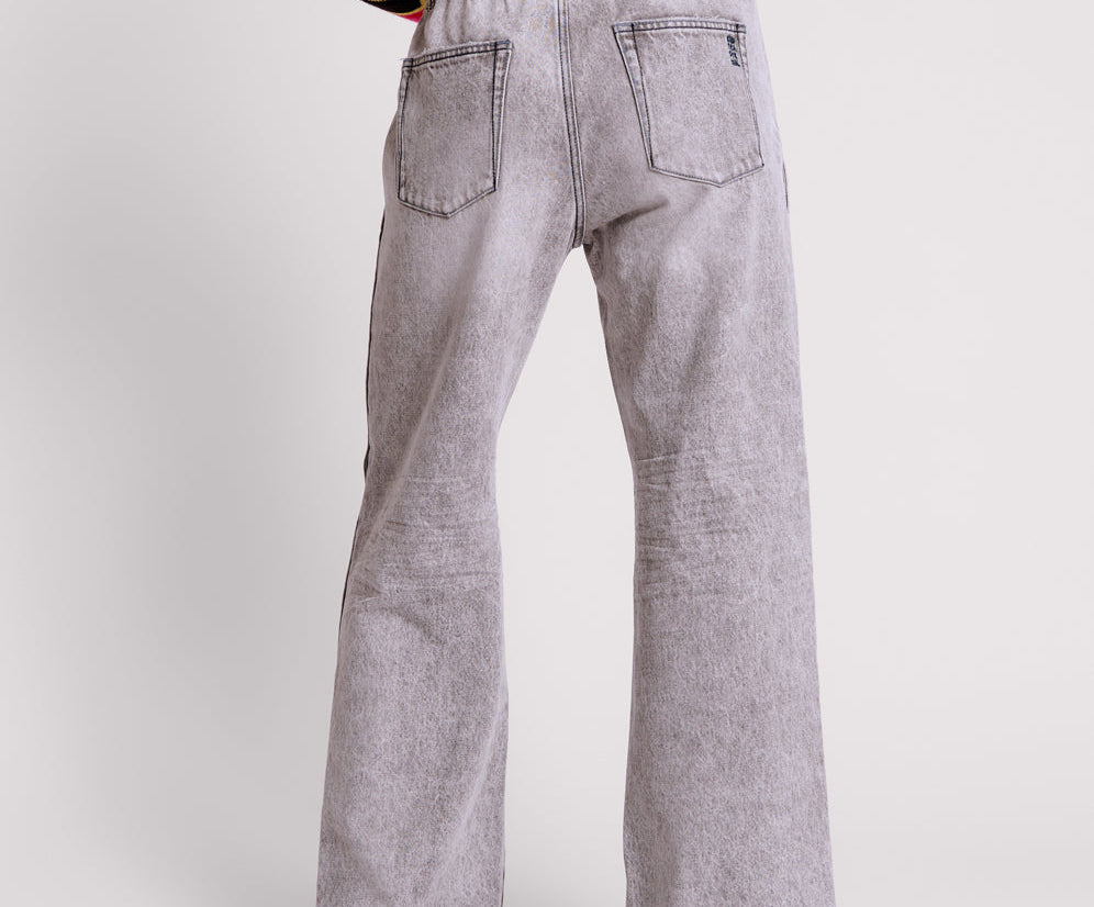 Roadhouse Wide Leg Drawstring Denim Jeans - Slate Acid