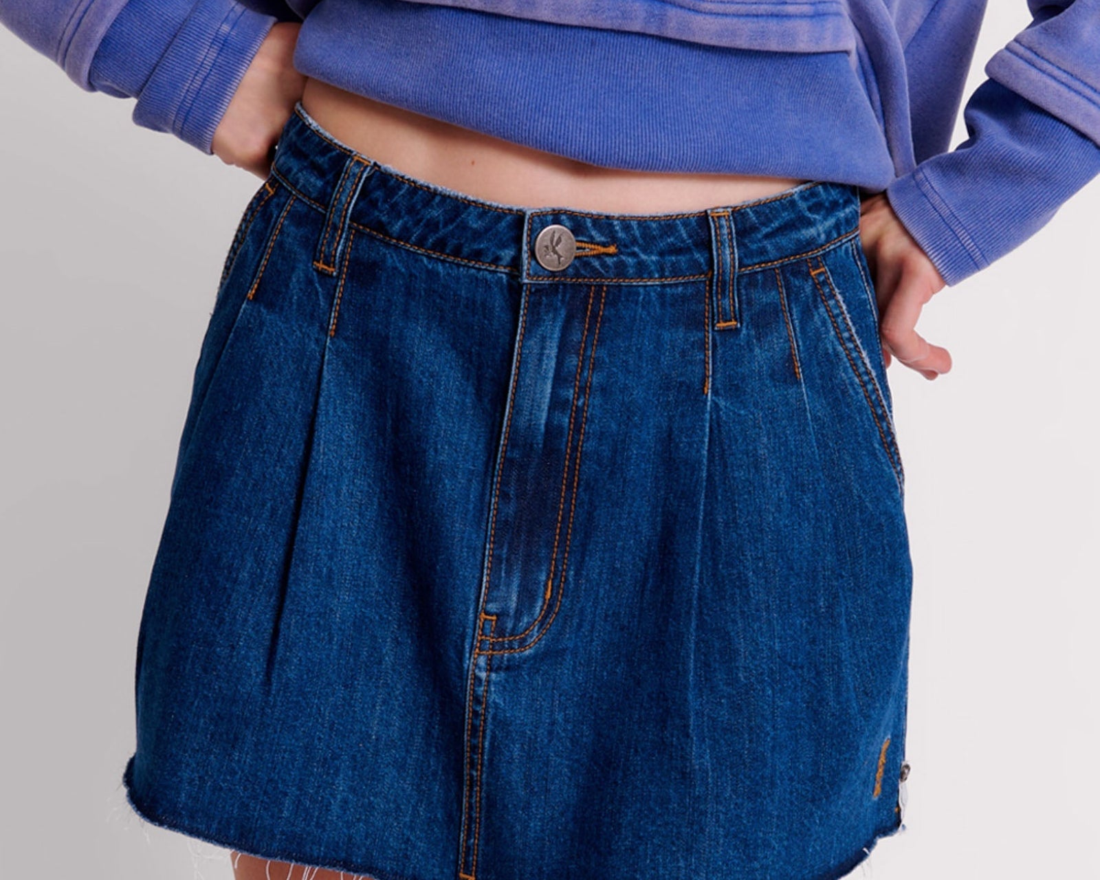 Pleated Micro Denim Mini Skirt - Blue Moon