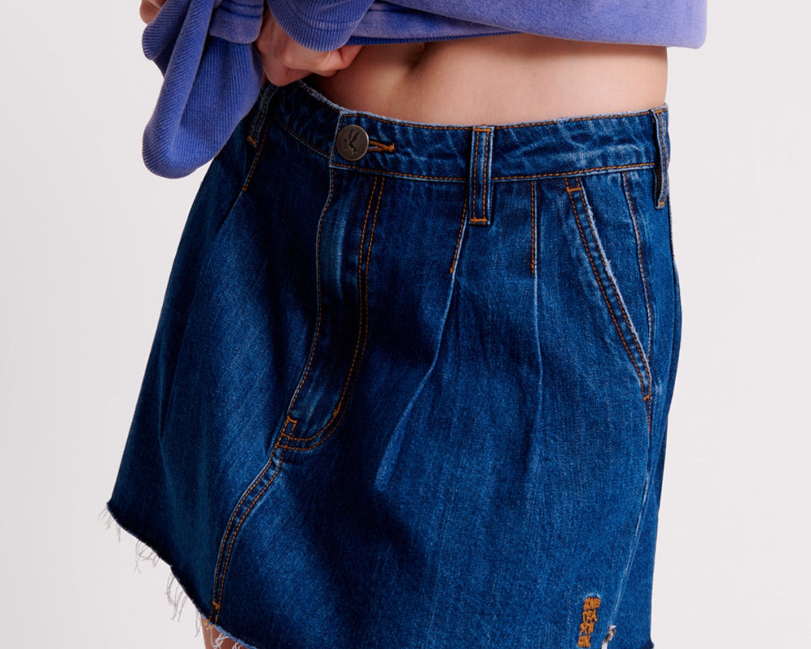 Pleated Micro Denim Mini Skirt - Blue Moon