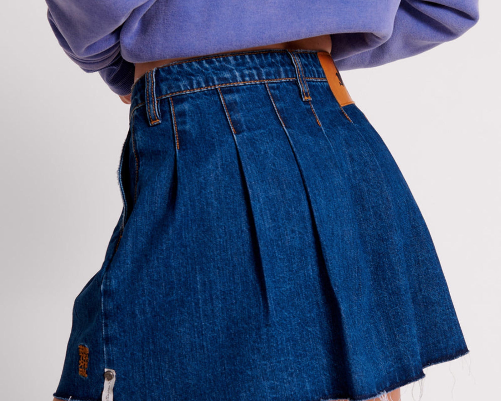 Pleated Micro Denim Mini Skirt - Blue Moon