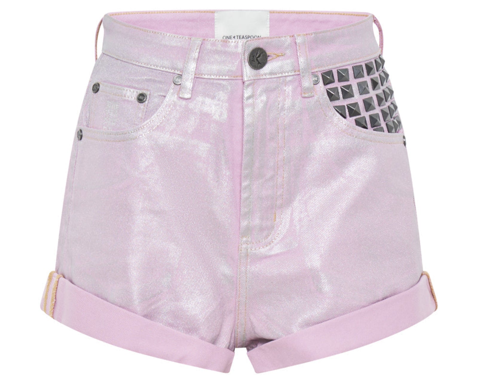 Bandits High Waist Foil Denim Shorts - Pink Envy