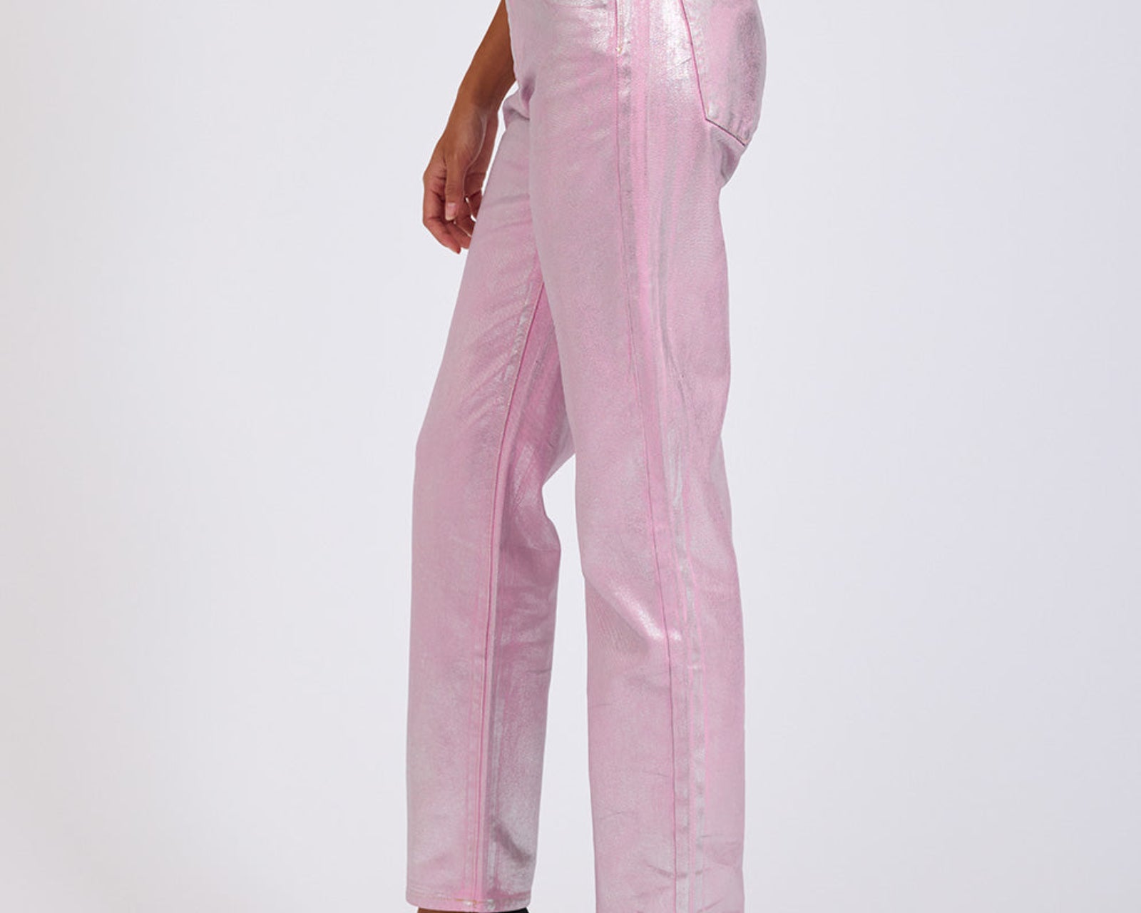 Awesome Baggies High Waist Straight Leg Denim Jeans- Pink Envy Foil