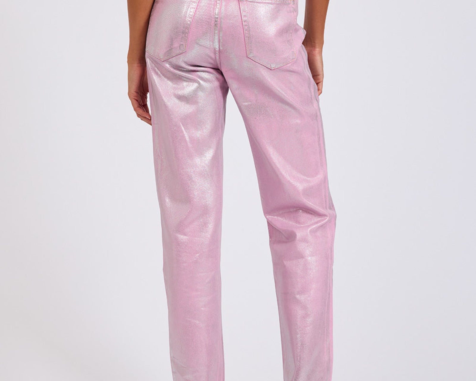 Awesome Baggies High Waist Straight Leg Denim Jeans- Pink Envy Foil