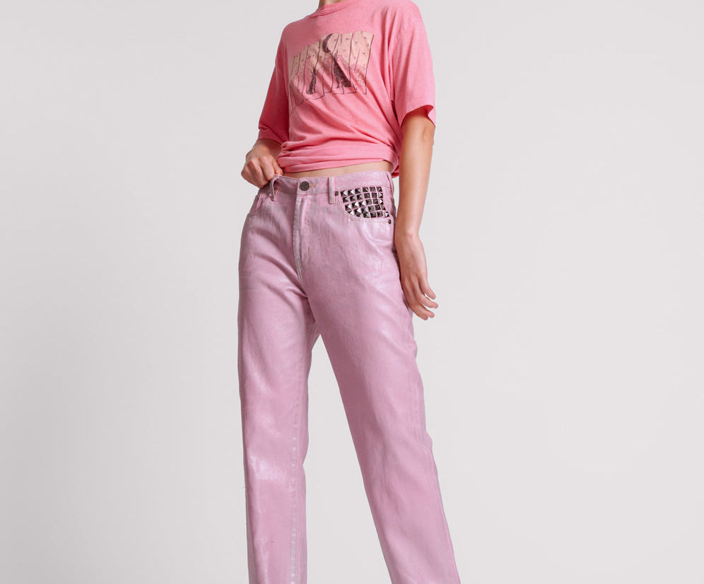 PINK ENVY FOIL AWESOME BAGGIES HIGH WAIST JEANS