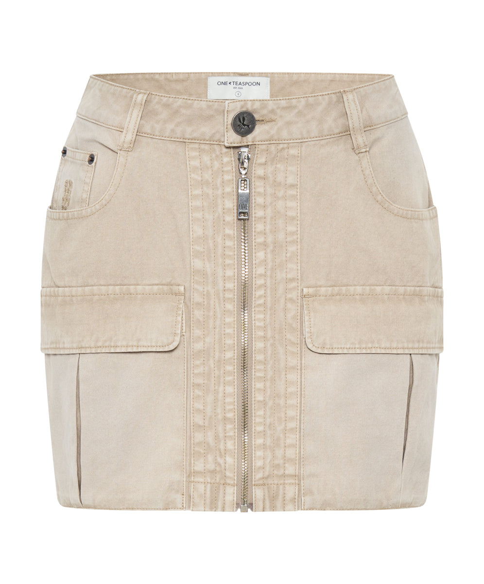 Canvas Viper High Waist Zip Mini Skirt - Stone | One Teaspoon