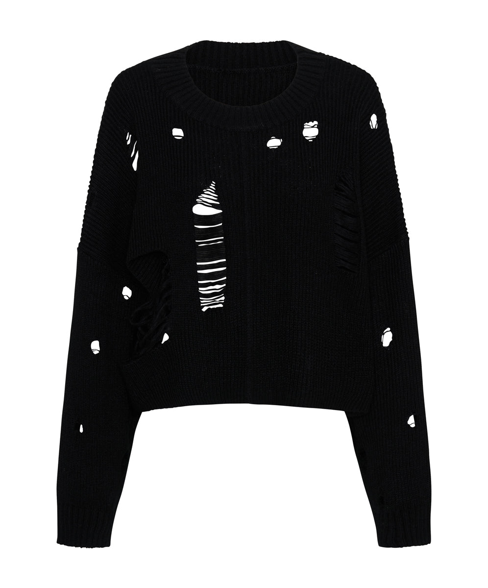Products Cropped Hercules Shredded Sweater - Black