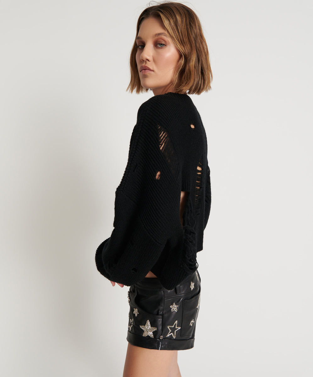 Products Cropped Hercules Shredded Sweater - Black