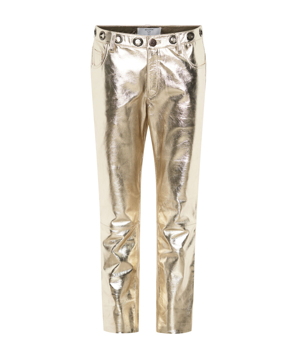 Products GOLD LEATHER HEART BREAK HOTEL DROP CROTCH PANTS