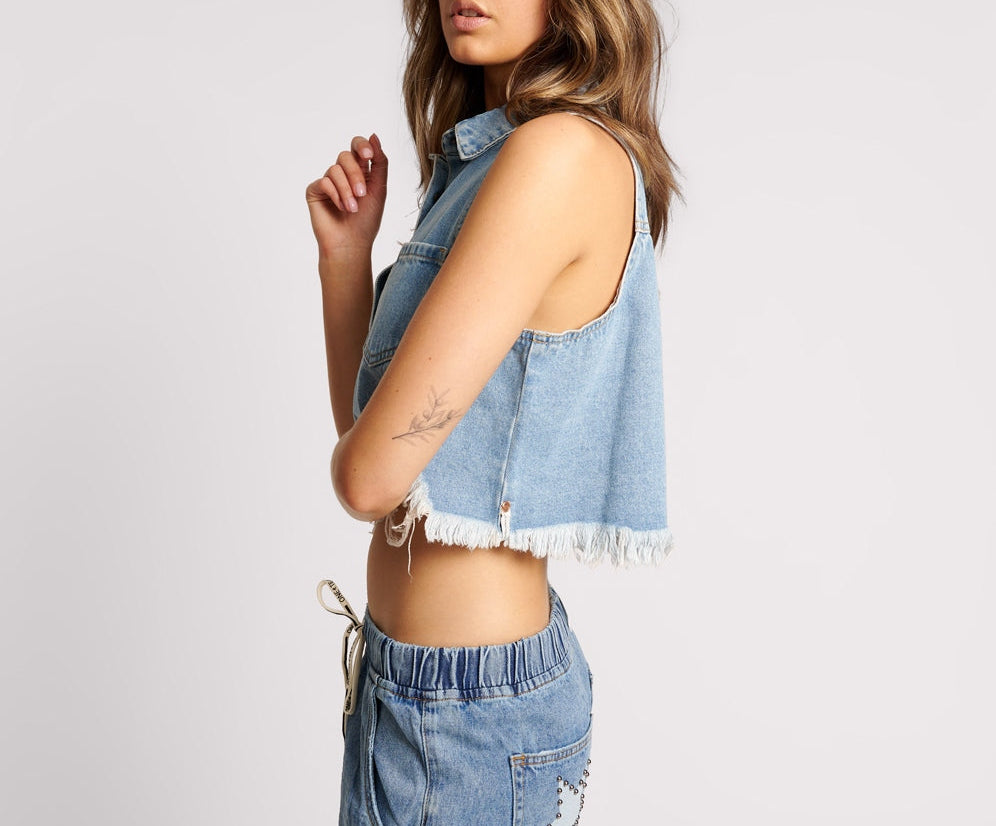 Braxton Cropped Denim Top - Bolt Blue