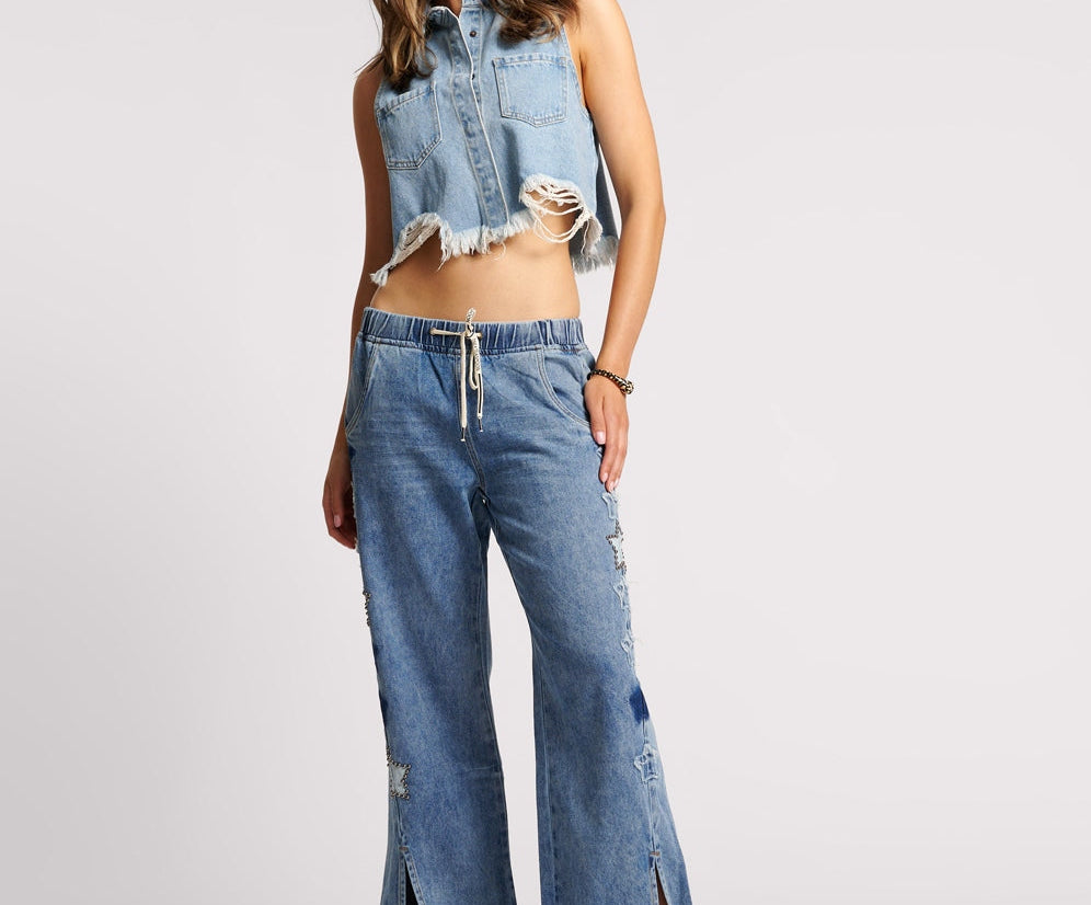 Braxton Cropped Denim Top - Bolt Blue