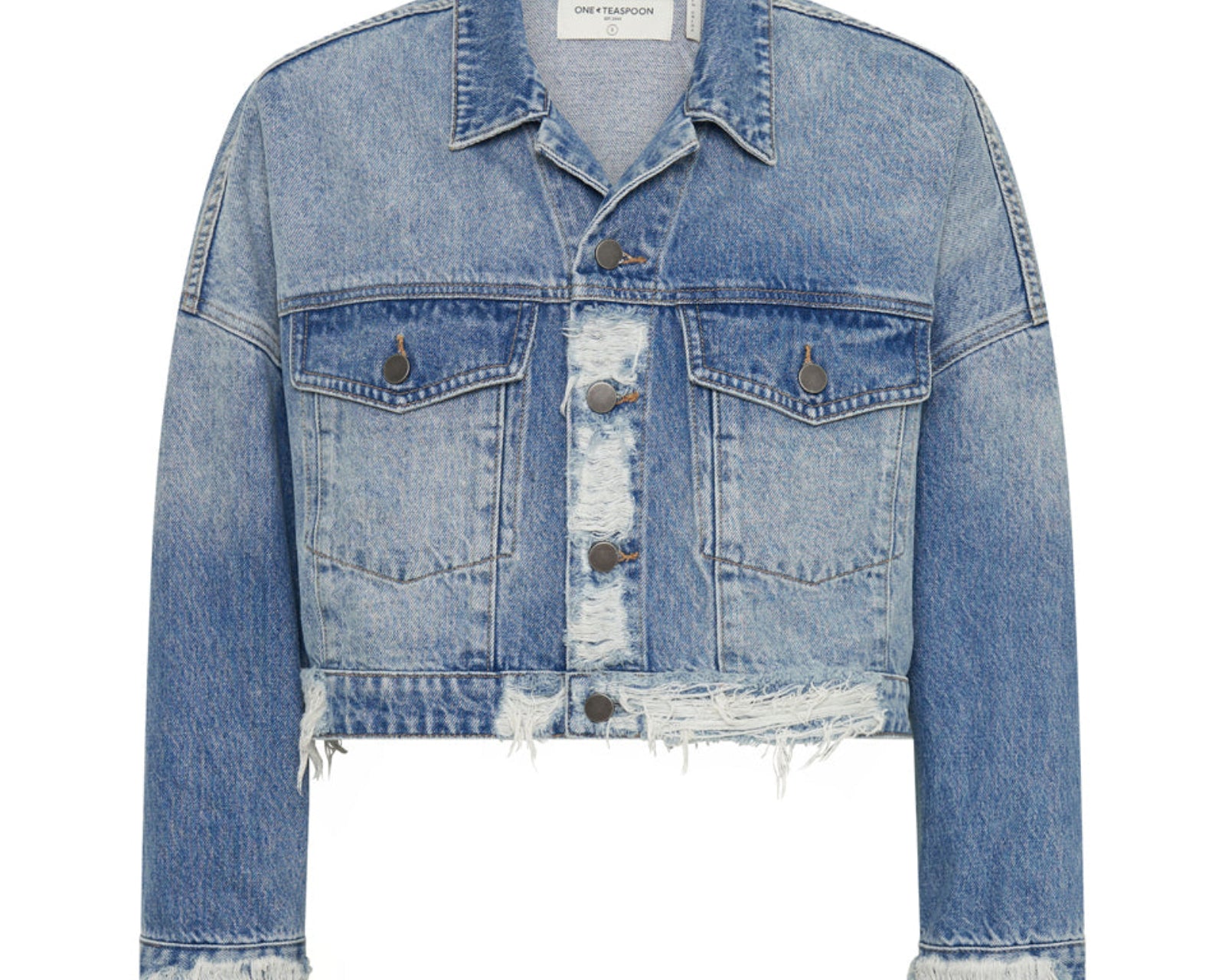 Studded Cropped Denim Jacket - Faded Blue